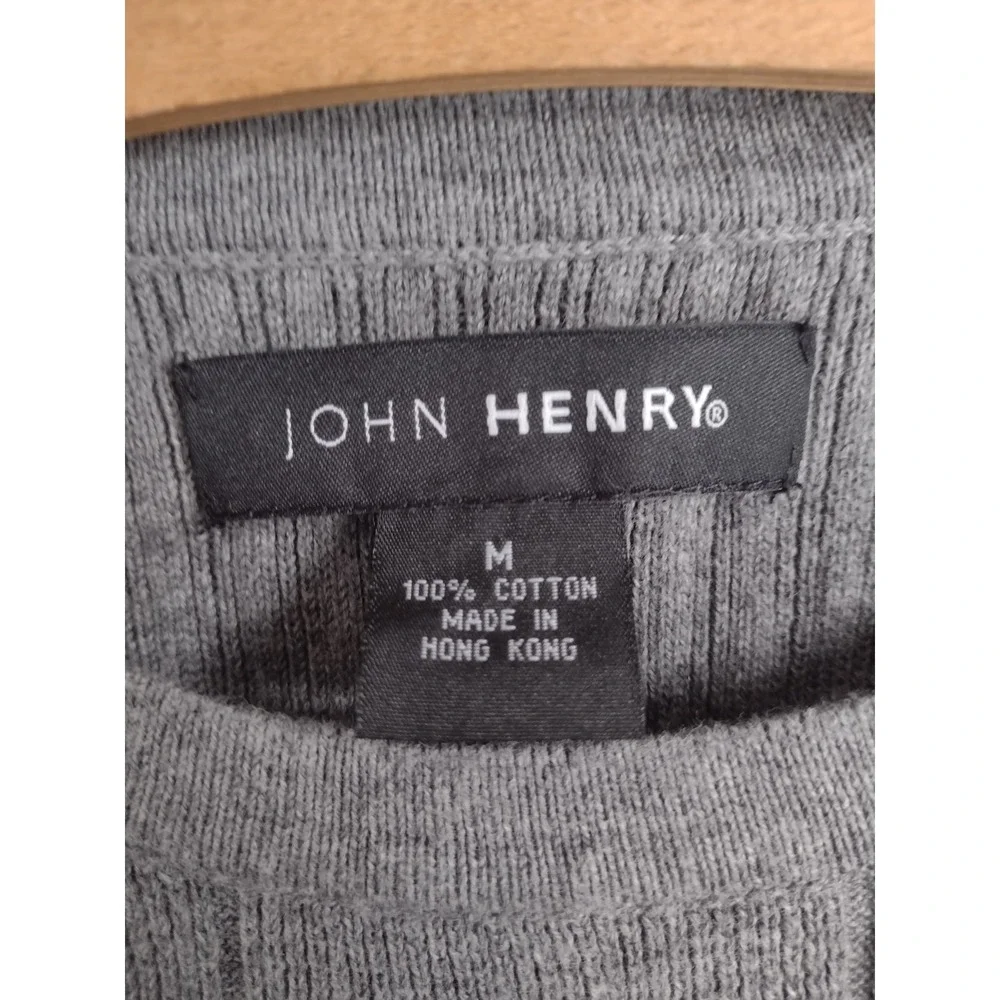 John Henry Crew Neck Grey Rib Knit Sweater Sz M Russia Vintage Fitted Minimalist